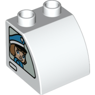 Duplo, Brick 2 x 2 x 1 1/2 Slope Curved with Policeman Boy on One Side and Policeman Girl on Other Side Pattern