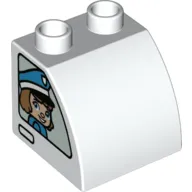 Duplo, Brick 2 x 2 x 1 1/2 Slope Curved with Policeman Boy on One Side and Policeman Girl on Other Side Pattern