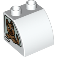 Duplo, Brick 2 x 2 x 1 1/2 Slope Curved with Prisoner on One Side and Dog on Other Side Pattern