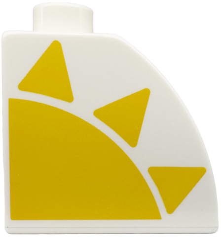 Duplo, Brick 2 x 2 x 1 1/2 Slope Curved with Yellow Sun Quarter Pattern Model Left Side