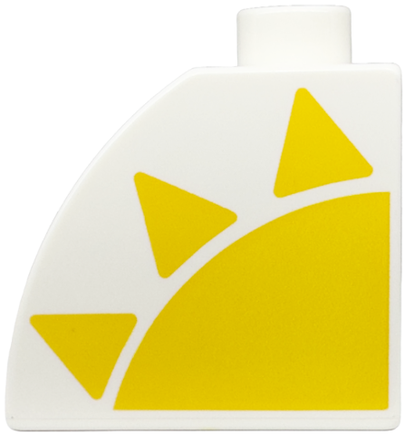 Duplo, Brick 2 x 2 x 1 1/2 Slope Curved with Yellow Sun Half Pattern Model Right Side