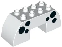 Duplo, Brick 2 x 6 x 2 Slope Curved Double with 2 x 2 Cutout on Bottom with Black Spots Pattern