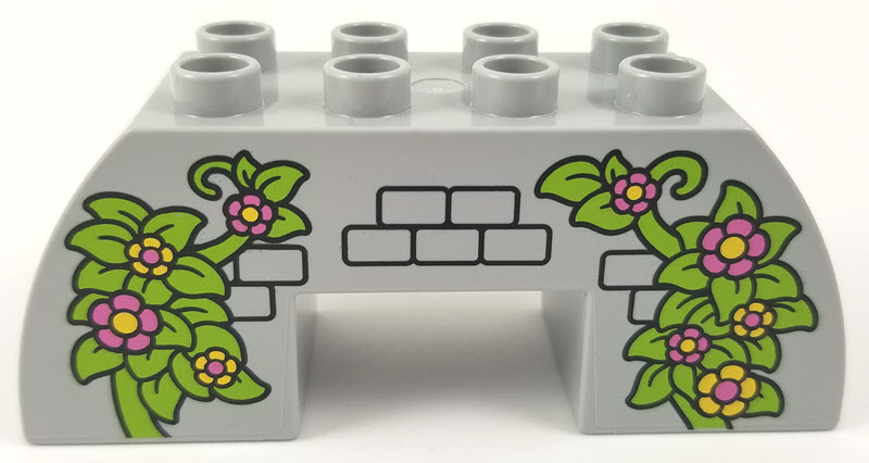 Duplo, Brick 2 x 6 x 2 Slope Curved Double with 2 x 2 Cutout on Bottom with Vines and Flowers, Bricks Pattern