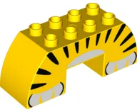 Duplo, Brick 2 x 6 x 2 Slope Curved Double with 2 x 2 Cutout on Bottom with Animal Print (White Paws and Black Tiger Stripes) Pattern
