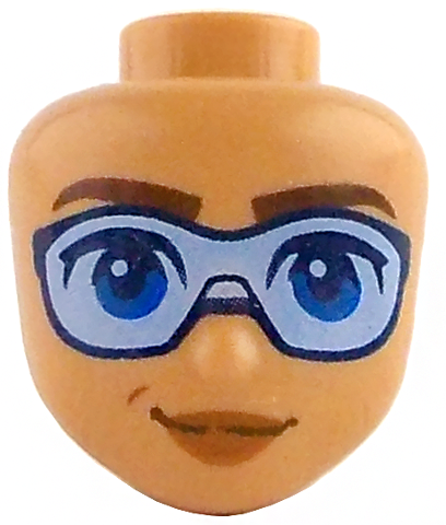 Mini Doll, Head Friends with Reddish Brown Eyebrows, Blue Eyes, Dark Blue Sunglasses with Bright Light Blue Lenses, Dark Orange Lips, Closed Mouth Smile Pattern