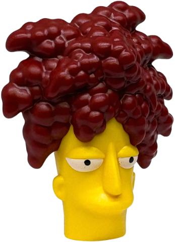 Minifigure, Head, Modified Simpsons Sideshow Bob with Molded Dark Red Curly Spiked Hair and Printed Eyes Pattern
