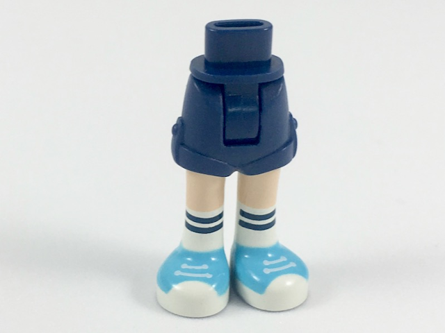 Mini Doll Hips and Shorts Folded Hem with Light Nougat Legs, White Socks with Dark Blue Stripes, and Medium Azure Shoes with White Soles and Laces Pattern - Thick Hinge