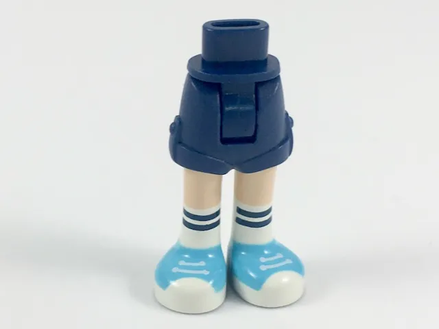 Mini Doll Hips and Shorts Folded Hem with Light Nougat Legs, White Socks with Dark Blue Stripes, and Medium Azure Shoes with White Soles and Laces Pattern - Thick Hinge