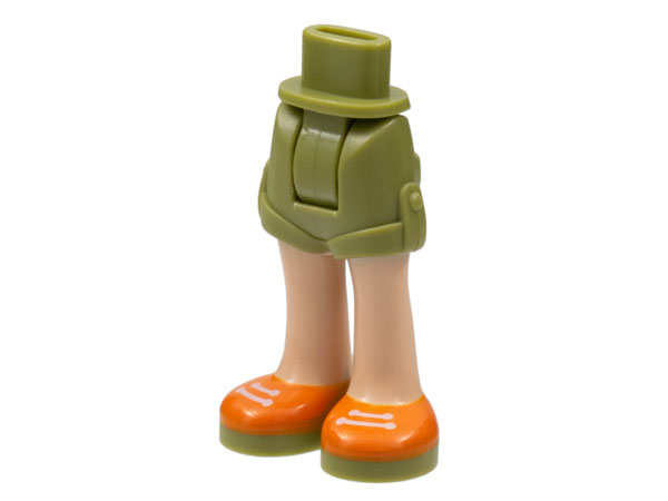 Mini Doll Hips and Shorts Folded Hem with Light Nougat Legs and Orange Shoes with White Laces and Olive Green Soles Pattern - Thick Hinge