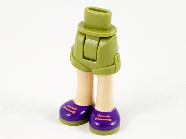Mini Doll Hips and Shorts Folded Hem with Light Nougat Legs and Dark Purple Shoes with Olive Green Soles and Coral Laces Pattern - Thick Hinge
