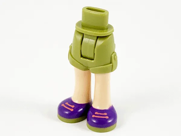 Mini Doll Hips and Shorts Folded Hem with Light Nougat Legs and Dark Purple Shoes with Olive Green Soles and Coral Laces Pattern - Thick Hinge