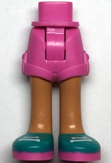 Mini Doll Hips and Shorts Folded Hem with Nougat Legs and Dark Turquoise Shoes with Dark Pink Soles and White Laces Pattern - Thick Hinge