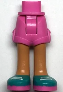 Mini Doll Hips and Shorts Folded Hem with Nougat Legs and Dark Turquoise Shoes with Dark Pink Soles and White Laces Pattern - Thick Hinge