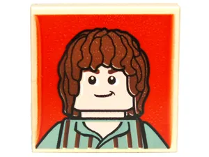 Tile, Modified 2 x 2 Inverted with Brown-Haired Hobbit on Red Background Pattern