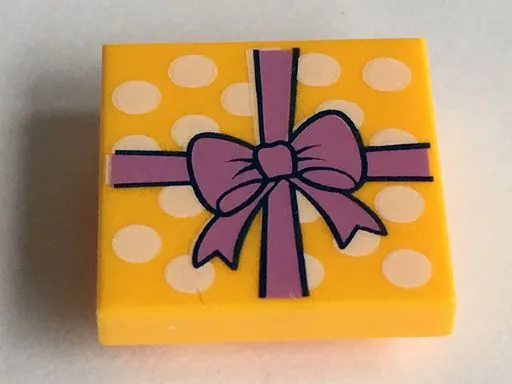 Tile, Modified 2 x 2 Inverted with Gift Wrap Medium Lavender Bow and White Dots Pattern