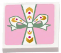 Tile, Modified 2 x 2 Inverted with Present / Gift with Sand Green and White Bow Pattern (Sticker) - Set 41068