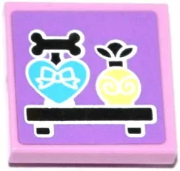 Tile, Modified 2 x 2 Inverted with Bright Light Yellow and Medium Azure Perfume Bottles on Silver Shelf Pattern (Sticker) - Set 41140