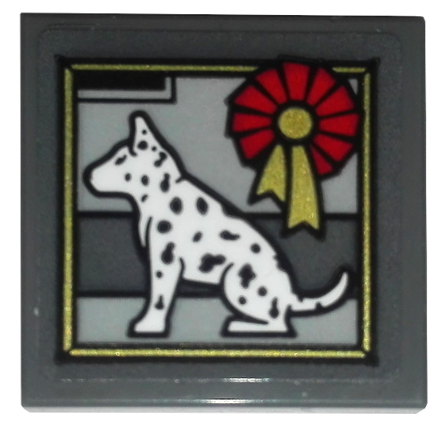 Tile, Modified 2 x 2 Inverted with Dalmatian Dog and Award Ribbon Pattern (Sticker) - Set 10263