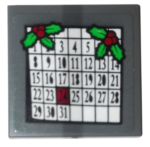 Tile, Modified 2 x 2 Inverted with December Calendar and 2 Holly Sprigs Pattern (Sticker) - Set 10263