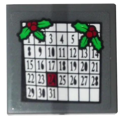 Tile, Modified 2 x 2 Inverted with December Calendar and 2 Holly Sprigs Pattern (Sticker) - Set 10263