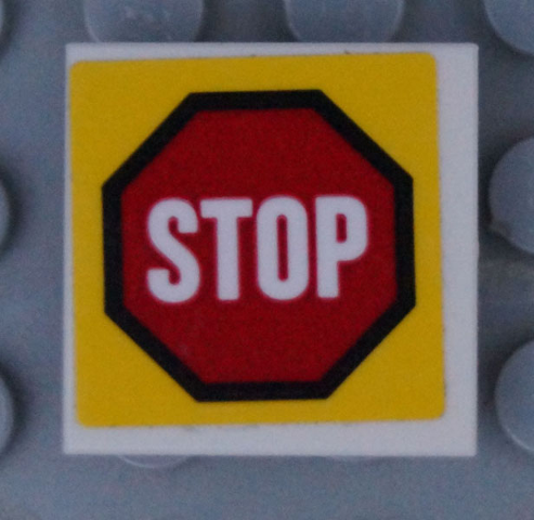 Tile, Modified 2 x 2 Inverted with Road Sign 'STOP' in Octagon Pattern (Sticker) - Set 60169