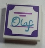 Tile, Modified 2 x 2 Inverted with 'Olaf' and Dark Purple Border Pattern (Sticker) - Set 41169
