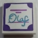 Tile, Modified 2 x 2 Inverted with 'Olaf' and Dark Purple Border Pattern (Sticker) - Set 41169