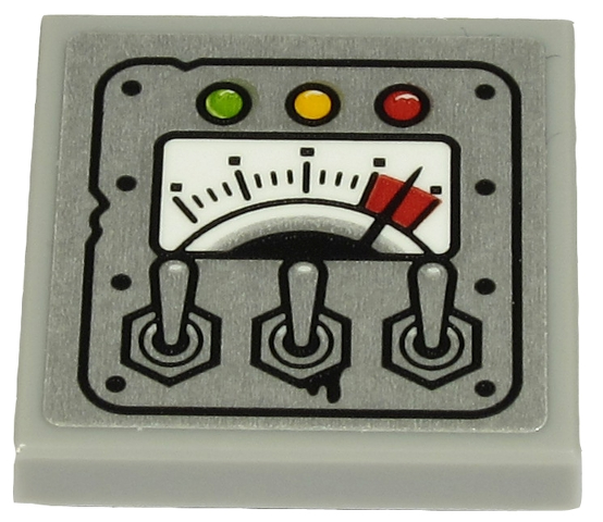 Tile, Modified 2 x 2 Inverted with Gauge, 3 Levers and Green, Yellow and Red Lights on Metal Plate Pattern (Sticker) - Set 70432