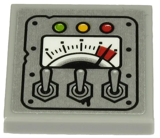 Tile, Modified 2 x 2 Inverted with Gauge, 3 Levers and Green, Yellow and Red Lights on Metal Plate Pattern (Sticker) - Set 70432