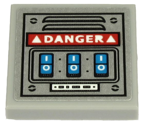 Tile, Modified 2 x 2 Inverted with White 'DANGER' and 3 Blue Buttons on Metal Plate with Vent Pattern (Sticker) - Set 70432