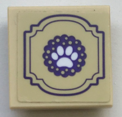 Tile, Modified 2 x 2 Inverted with White Paw Print and Dark Purple Border Pattern (Sticker) - Set 41345