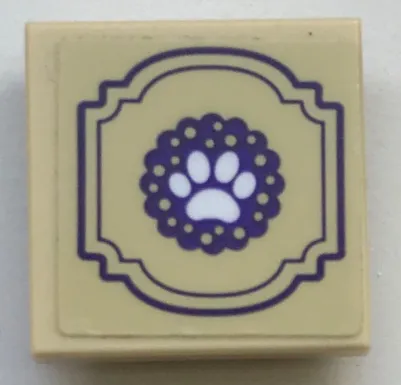Tile, Modified 2 x 2 Inverted with White Paw Print and Dark Purple Border Pattern (Sticker) - Set 41345