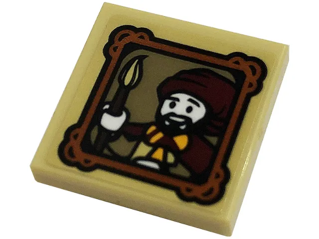 Tile, Modified 2 x 2 Inverted with Minifigure with Paint Brush in Picture Frame Pattern (Sticker) - Set 76382
