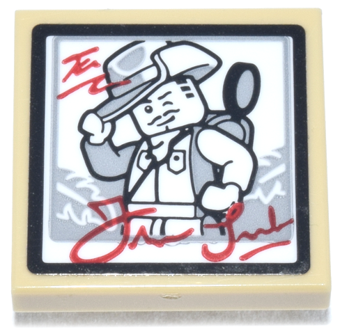 Tile, Modified 2 x 2 Inverted with Autographed Picture of Adventurer Minifigure / Johnny Thunder Pattern (Sticker) - Set 70657