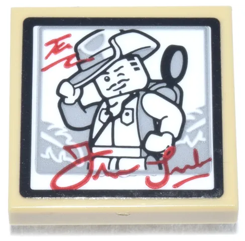 Tile, Modified 2 x 2 Inverted with Autographed Picture of Adventurer Minifigure / Johnny Thunder Pattern (Sticker) - Set 70657