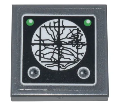 Tile, Modified 2 x 2 Inverted with Black Radar Tracker Display Map, 2 Green Circles, and 2 Dark Bluish Gray Circles Pattern (Sticker) - Set 10262