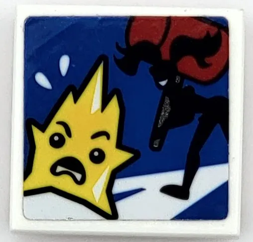 Tile, Modified 2 x 2 Inverted with Yellow Kryptomite and Black Harley Quinn Silhouette with Red Mallet Pattern (Sticker) – Set 41236