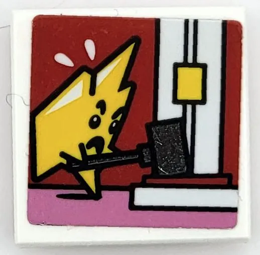 Tile, Modified 2 x 2 Inverted with Yellow Kryptomite with Mallet Playing High Striker Pattern (Sticker) – Set 41236