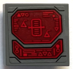 Tile, Modified 2 x 2 Inverted with Dark Red Control Panel Screen with Lines, Triangles and Black Outline Pattern (Sticker) - Set 76255