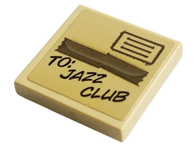 Tile, Modified 2 x 2 Inverted with Black 'TO: JAZZ CLUB' and Dark Tan Tape Pattern (Sticker) - Set 40586