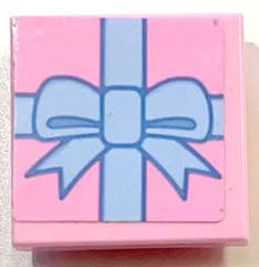 Tile, Modified 2 x 2 Inverted with Gift Wrap Bright Light Blue Bow Pattern (Sticker) - Set 41453