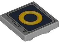 Tile, Modified 2 x 2 Inverted with Yellow Ring on Black and Dark Blue Striped Screen with Buttons Pattern (Sonic the Hedgehog Super Ring Item Box)