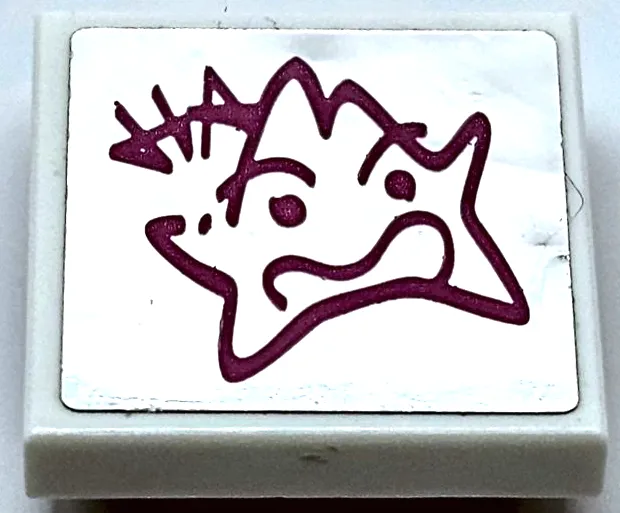 Tile, Modified 2 x 2 Inverted with Dark Pink Kryptomite Graffiti and 'HA' on Silver Mirror Pattern (Sticker) - Set 41236