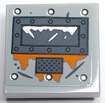 Tile, Modified 2 x 2 Inverted with Silver Rivets, Dark Bluish Gray Hatch Window and Grille and Dark Orange Rust Pattern (Sticker) - Set 70435