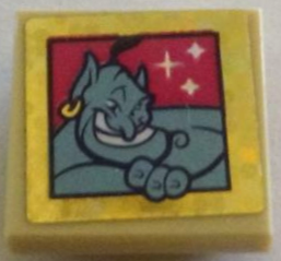 Tile, Modified 2 x 2 Inverted with Medium Azure Genie with Stars on Magenta Background in Holographic Gold Frame Pattern (Sticker) - Set 41161