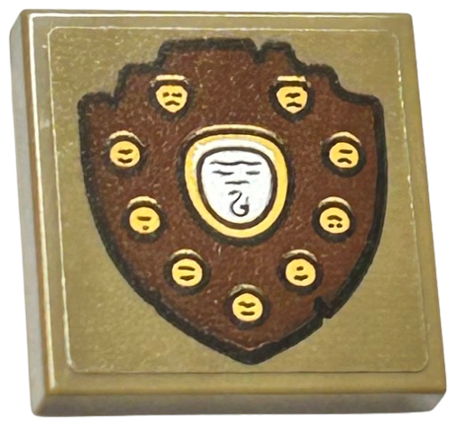 Tile, Modified 2 x 2 Inverted with Reddish Brown Trophy / Shield with Gold Badges Pattern (Sticker) - Set 76410