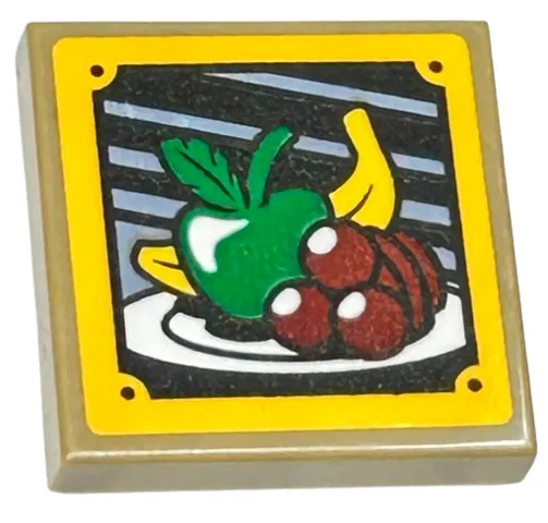 Tile, Modified 2 x 2 Inverted with Banana, Apple and Ice Cream Scoops on Plate in Bright Light Orange Frame Pattern (Sticker) - Set 76412