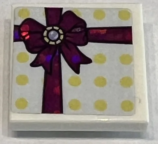 Tile, Modified 2 x 2 Inverted with Bright Light Yellow Spots and Holographic Magenta Ribbon with Bow Pattern (Sticker) - Set 41162