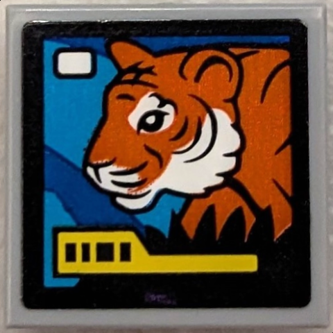 Tile, Modified 2 x 2 Inverted with TV Screen with Reddish Orange Tiger on Blue and Dark Azure Background and Yellow Bar Pattern (Sticker) - Set 60440
