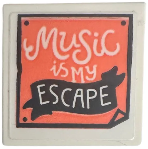 Tile, Modified 2 x 2 Inverted with Coral Poster with 'Music is My ESCAPE' Pattern (Sticker) - Set 76781
